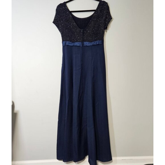 Von Bramlett Vintage Navy Blue Gown Evening Dress Sparkle Top Satin Bow Sz 10 - Picture 2 of 9